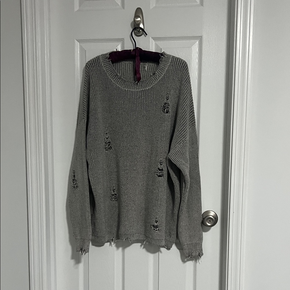 Gray Distressed Women's Sweater